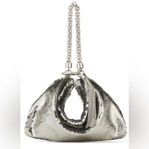 Jimmy Choo Medium Sequin Callie Clutch embellished bag. Metallic. EUC